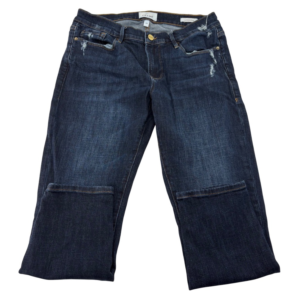 Frame Le Garcon Crop Jeans Covant Dark Wash Distressed Size 28 LGJC6540